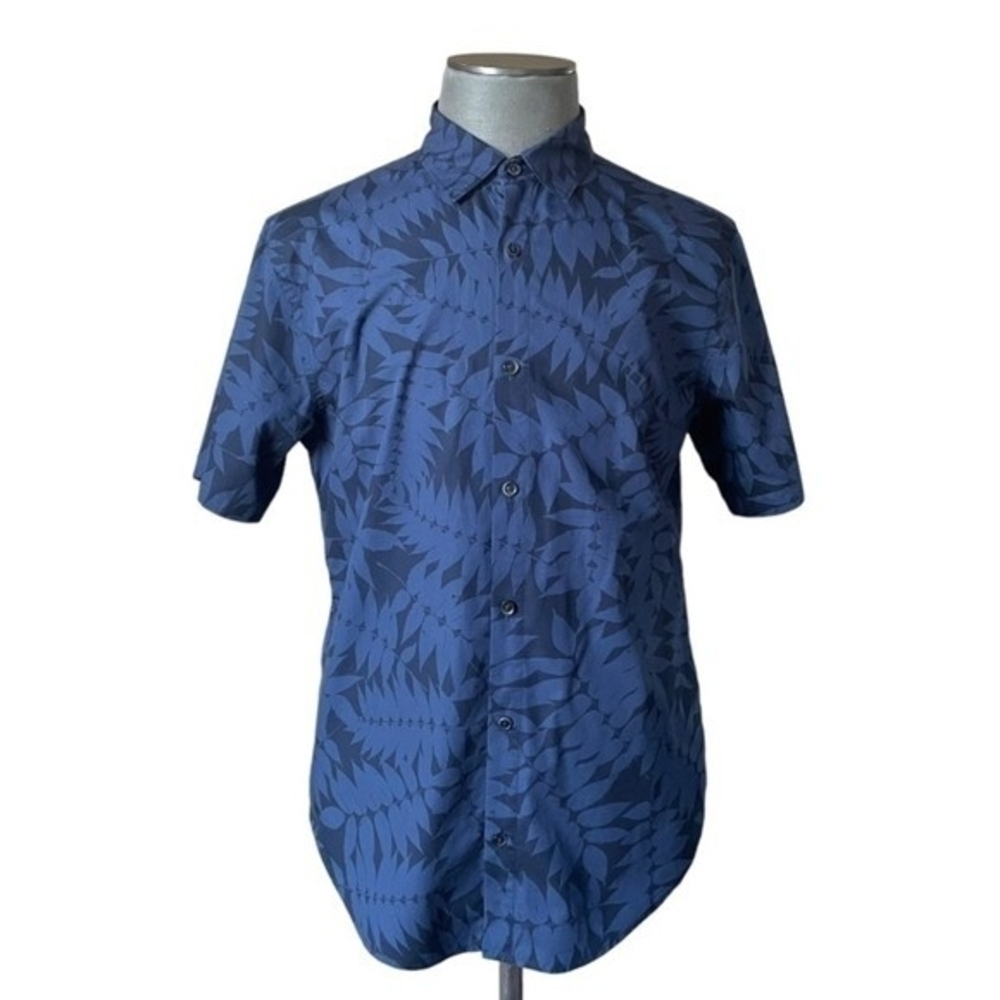 Fundamental Coast Men's Blue Westport Tropical Palm Print Shirt L Cotton EXC - Picture 2 of 8